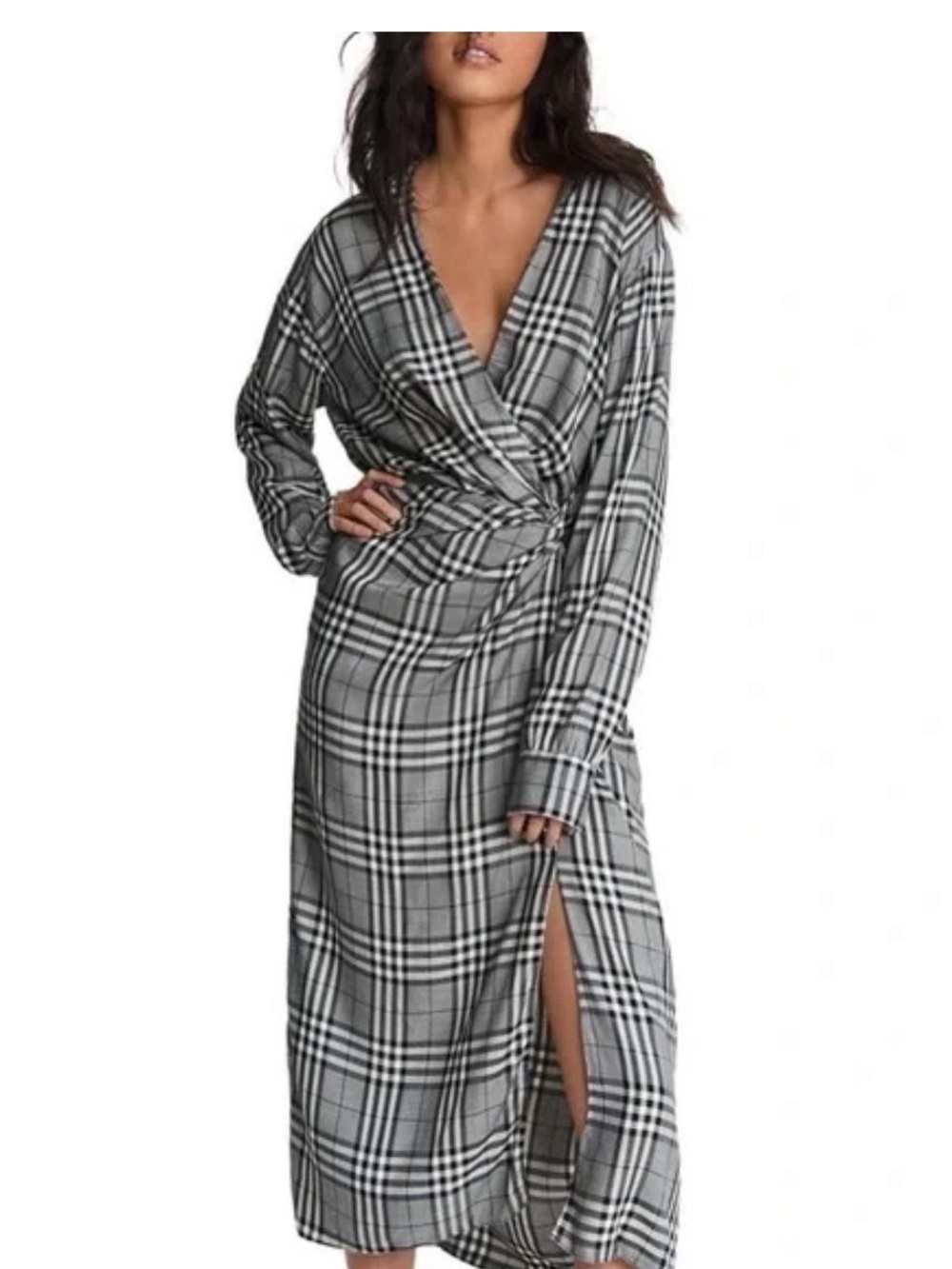 Rag and Bone Gray Plaid Wrap Dress with Tie Waist
